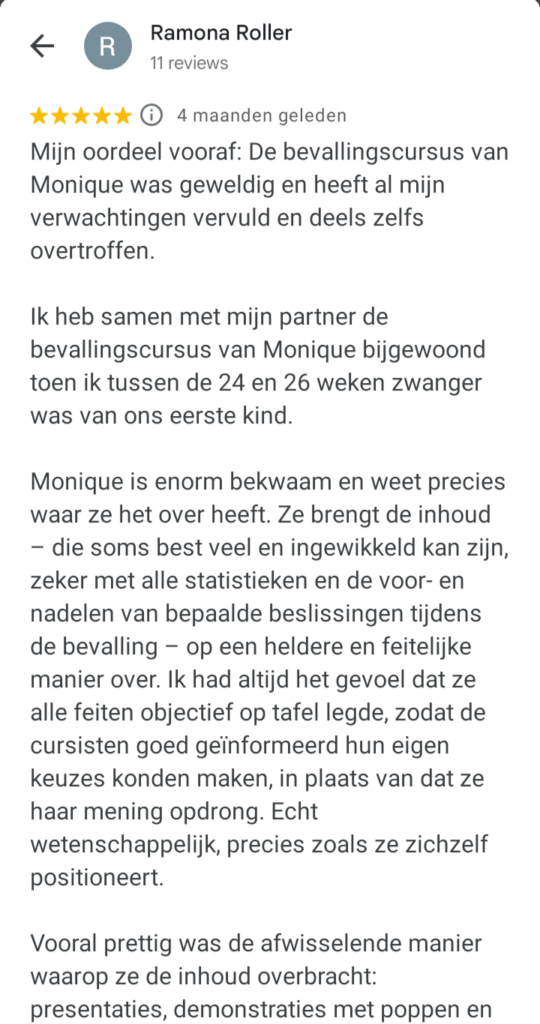 review Wetenschapsdoula zwangerschapscursus Groningen groepscursus