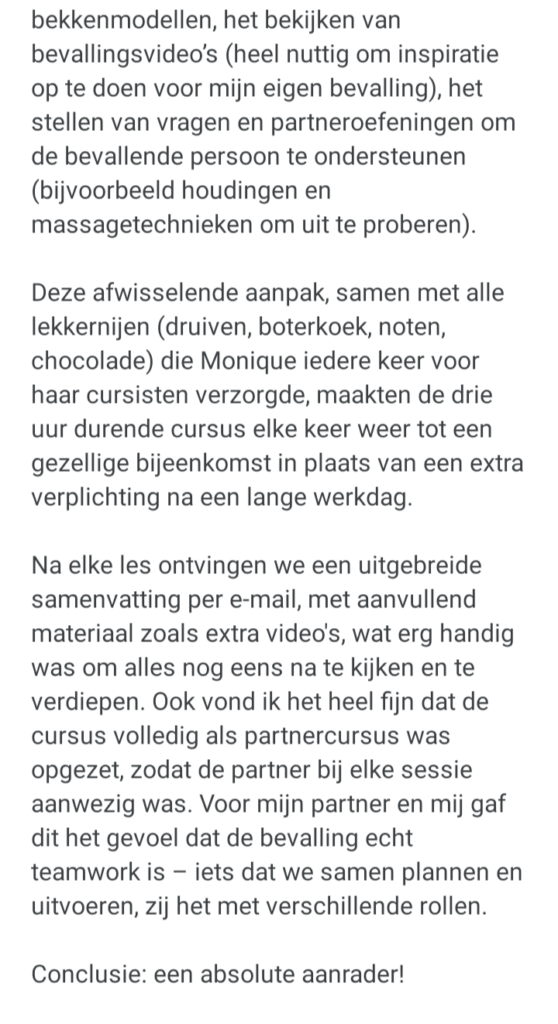 review Wetenschapsdoula zwangerschapscursus Groningen groepscursus